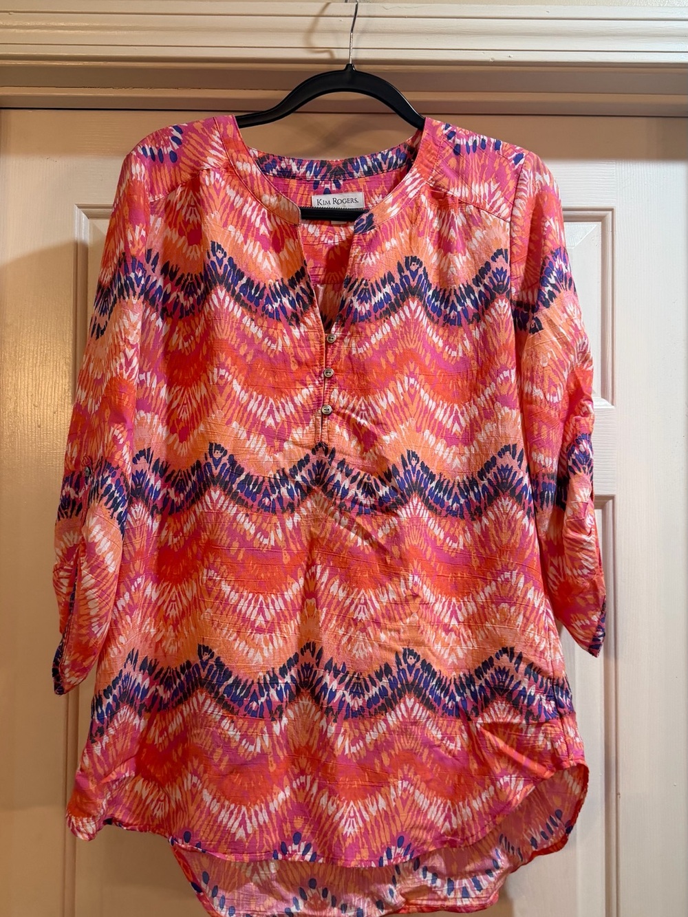 Kim Roger Pink & Orange Printed Women's Tunic Top Size Medium